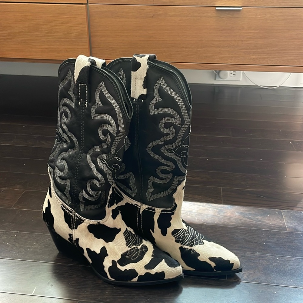 Steve Madden Cow Print Cowboy Boots